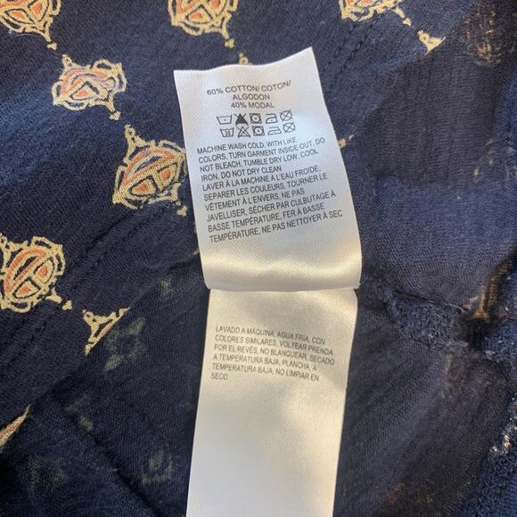 Lucky Brand Shirt 2X Persian Ethnic Print Boho Blue Short Sleeves Plus Size - Picture 5 of 8